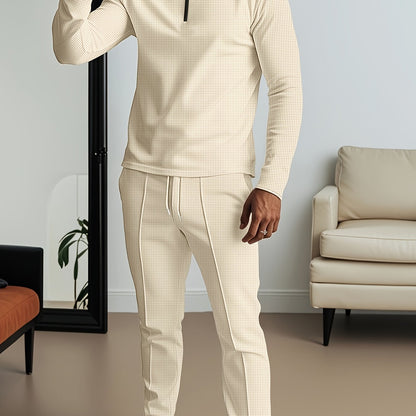 2025 collar half zipper long sleeved two-piece set, collar zipper allows for free breathing, casual pants to wear, knitted fabric is softer, multi color and multi style, Men's solid color is simple and not simple.