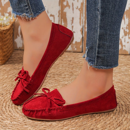 Women's Casual Slip-On Sneakers With Butterfly Knot, Breathable And Lightweight, Rubber Outsole, Fleece Lining, Perfect For Autumn