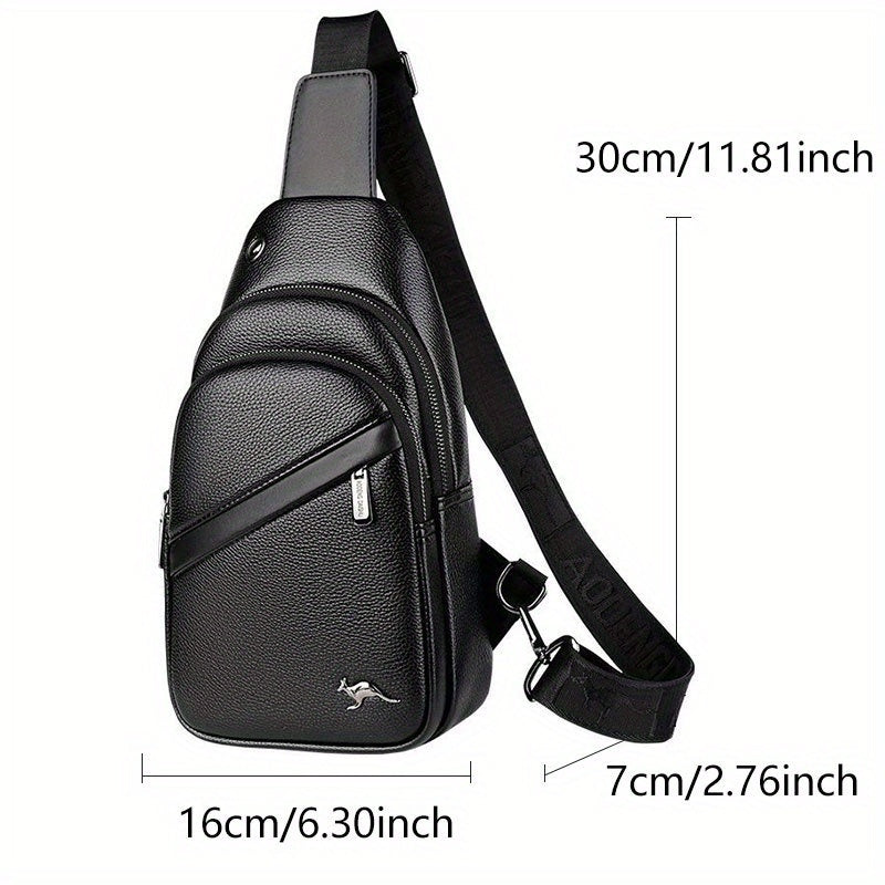 MOEPEQDAISHU Men's Synthetic Leather Crossbody Bag - Adjustable Strap, Multiple Compartments, Casual Style, Black, Perfect for Daily Commute, Casual Crossbody Bag | Modern Men's Bag | Textured Finish, Purse Crossbody