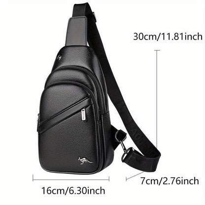 MOEPEQDAISHU Men's Synthetic Leather Crossbody Bag - Adjustable Strap, Multiple Compartments, Casual Style, Black, Perfect for Daily Commute, Casual Crossbody Bag | Modern Men's Bag | Textured Finish, Purse Crossbody