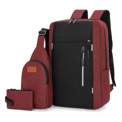 Three-Piece Set: Laptop Bag, Chest Bag, Wallet - Multi-Layer Oxford Fabric Adjustable Shoulder Backpack with Reflective Strip Design, Breathable Wide Strap Large Capacity Casual Storage Bag for Men, Suitable for Daily Commute
