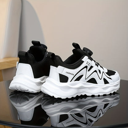 Youngsters' Breathable Athletic Sneakers with Rotating Buckle Closure - White & Navy Blue Striped Design, EVA Cushioned Sole, Low-Top Casual Shoes for Boys & Girls, All-Season Comfort, Youngsters Sneakers, Youngsters'S Footwe