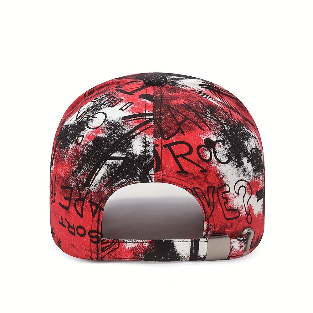 1pc Graffiti Flower Cloth Baseball Cap, Street Trendy Painted Sun Hat
