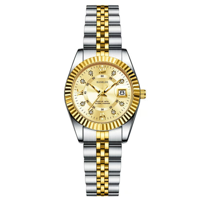 KASRLUO Elegant Women's Quartz Watch - Luminous Date, Stainless Steel Band, Precise Movement with Moon Phase Calendar, Timepiece