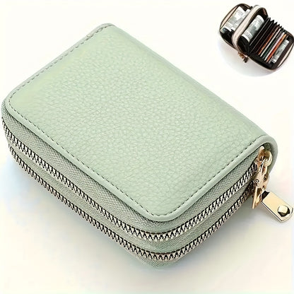 Fashion Double Zipper Wallet, Litchi Pattern Double Layer Short Credit Card Document Bag, Versatile Multicolor Coin Purse
