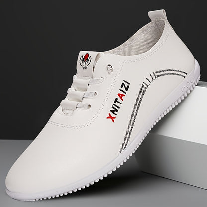 1 Pair of Men's Stylish Black & White Sneakers - Lace-Up Design, Round Toe, Rubber Sole, PU Upper, Perfect for Casual & Business Wear, Everyday Sneakers | Sporty Casual Shoes | Durable Footwear Construction