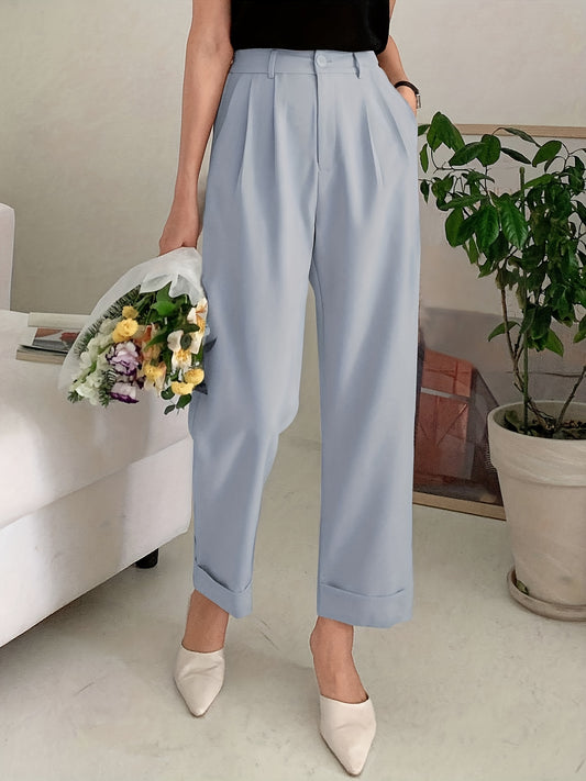 Slant Pockets Wide Leg Suit Pants, Casual Loose Pants For Spring & Summer, Women's Clothing