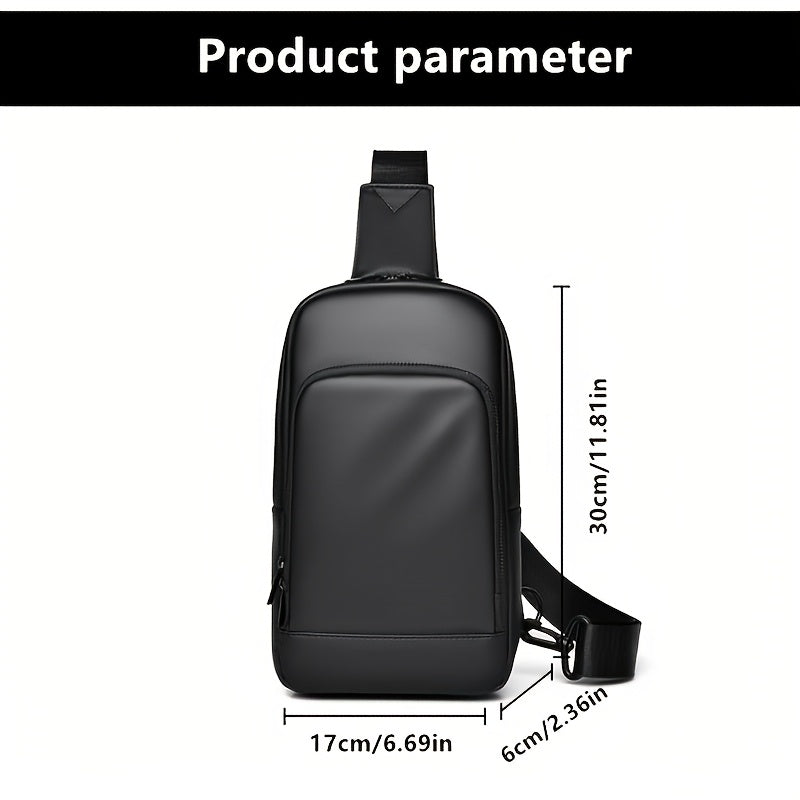 Men'S Casual Chest Bag, Faux Leather, Single Shoulder Bag, Zipper Closure, Uncharged, with Sewing Thread, Non-textile Weaving Method, No Printing, 100cm Shoulder Strap Length, for Daily Commute