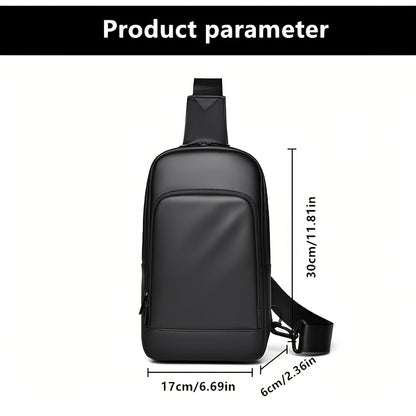 Men'S Casual Chest Bag, Faux Leather, Single Shoulder Bag, Zipper Closure, Uncharged, with Sewing Thread, Non-textile Weaving Method, No Printing, 100cm Shoulder Strap Length, for Daily Commute