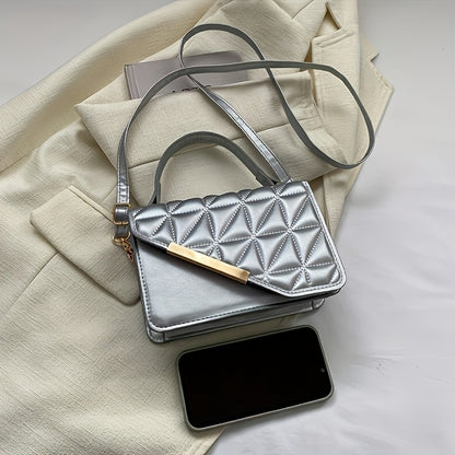 1pc Stylish Black Crossbody Handbag with Golden-Tone Hardware & Diamond Quilted Design - Water-Resistant, Magnetic Closure, Adjustable Strap - Perfect for Daily Commute, Office, or Going Out, Small Crossbody Bag