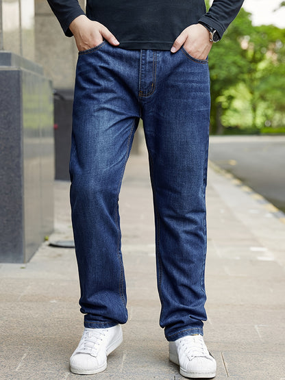 Large Size Men's Jeans Elastic Straight Long Pants Comfortable Casual Long Pants Simple And Versatile Men's Business Pants