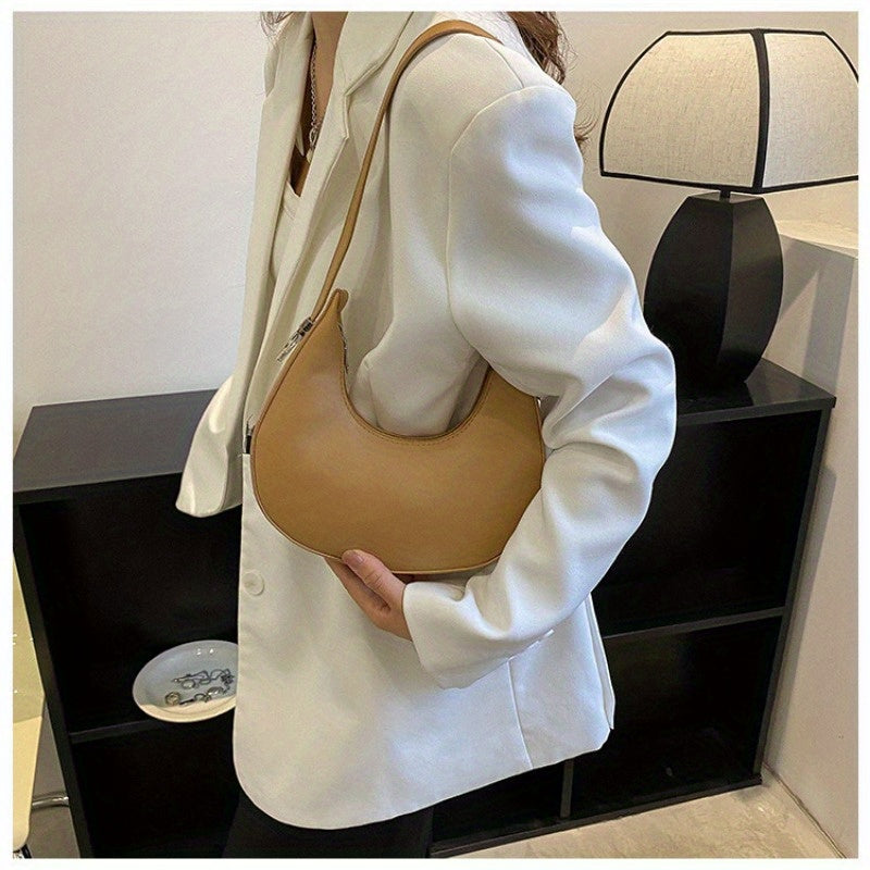 1pc Trendy Crescent Moon Shoulder Bag for Women - Large Capacity, Casual Underarm Purse in Black/Brown/White/Beige, with Polyester Lining, Zip Closure, Perfect for Commuting & Everyday Use, Crossbody Purse, Minimalist Handbag