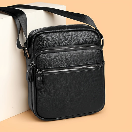 Men'S Genuine Top-Grain Leather Crossbody Sling Bag - Casual Style, Adjustable Strap, Large Capacity Shoulder Handbag for Going Out