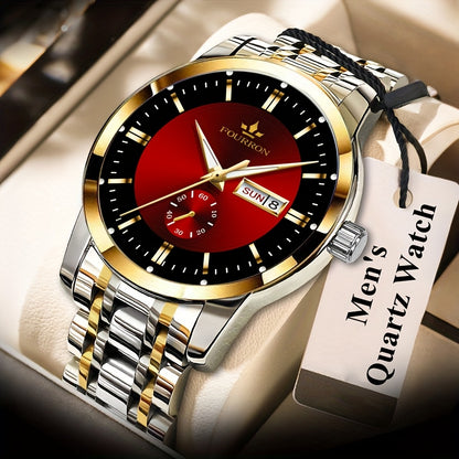 1 New Brand Men'S Luxury Automatic Quartz Watch with Stainless Steel Strap, Blue Dial, Date Display, and Luminous Hands - Waterproof, Stylish for Casual Attire, Perfect Gift for Holidays and Birthdays, Casual Wear Watch | Ele