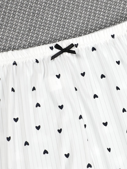Women'S Pajama Set with Sexy Bow, Backless Love Letter Print & Elegant Long Pants, Comfortable Homewear for Spring/Summer/Fall - Polyester, No Collar, No Belt