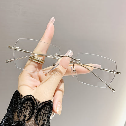 1pc Rimless Square Photochromic Glasses - Elegant & Lightweight, Color-Changing Lenses for Indoor/ Use, Ideal for Daily Wear, School, Business, & Special Occasions, Non-Prescription, Perfect Gift