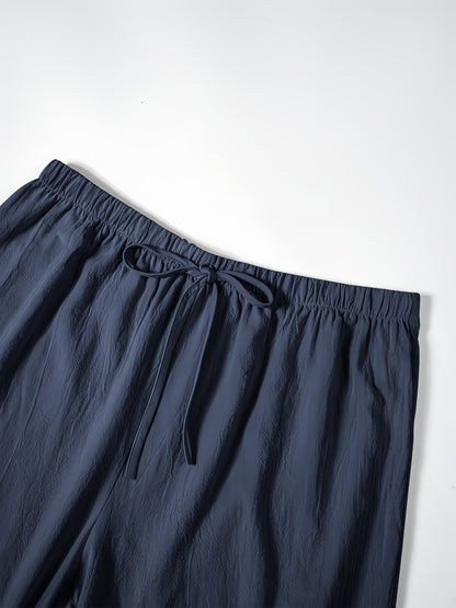 Women's Casual Solid Color Shorts with Faux Drawstring, Polyester, Machine Washable - All Seasons, Beach Pants, Leisure Style, ALL/Global/All