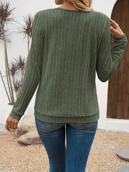 Elegant Lavender Women's V-Neck Long Sleeve T-Shirt - Soft Brushed Ribbed Polyester Blend, Stretchy & Machine Washable, Perfect for All Seasons