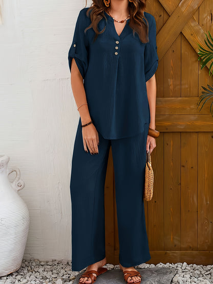 Women's V-Neck Casual Two-Piece Set