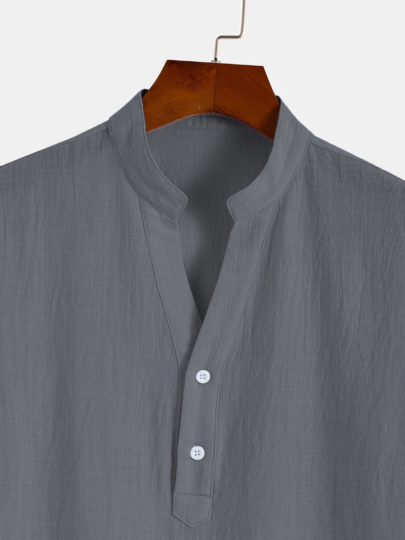 Men'S Classic Solid Color Pure Cotton And Bamboo Textured Breathable Fabric V-Neck Half-Button Design Suitable for Daily Casual Wear, Simple And Versatile, Stylish for Vacations, Hawaiian Style Light Blue Short-Sleeve Shirt.