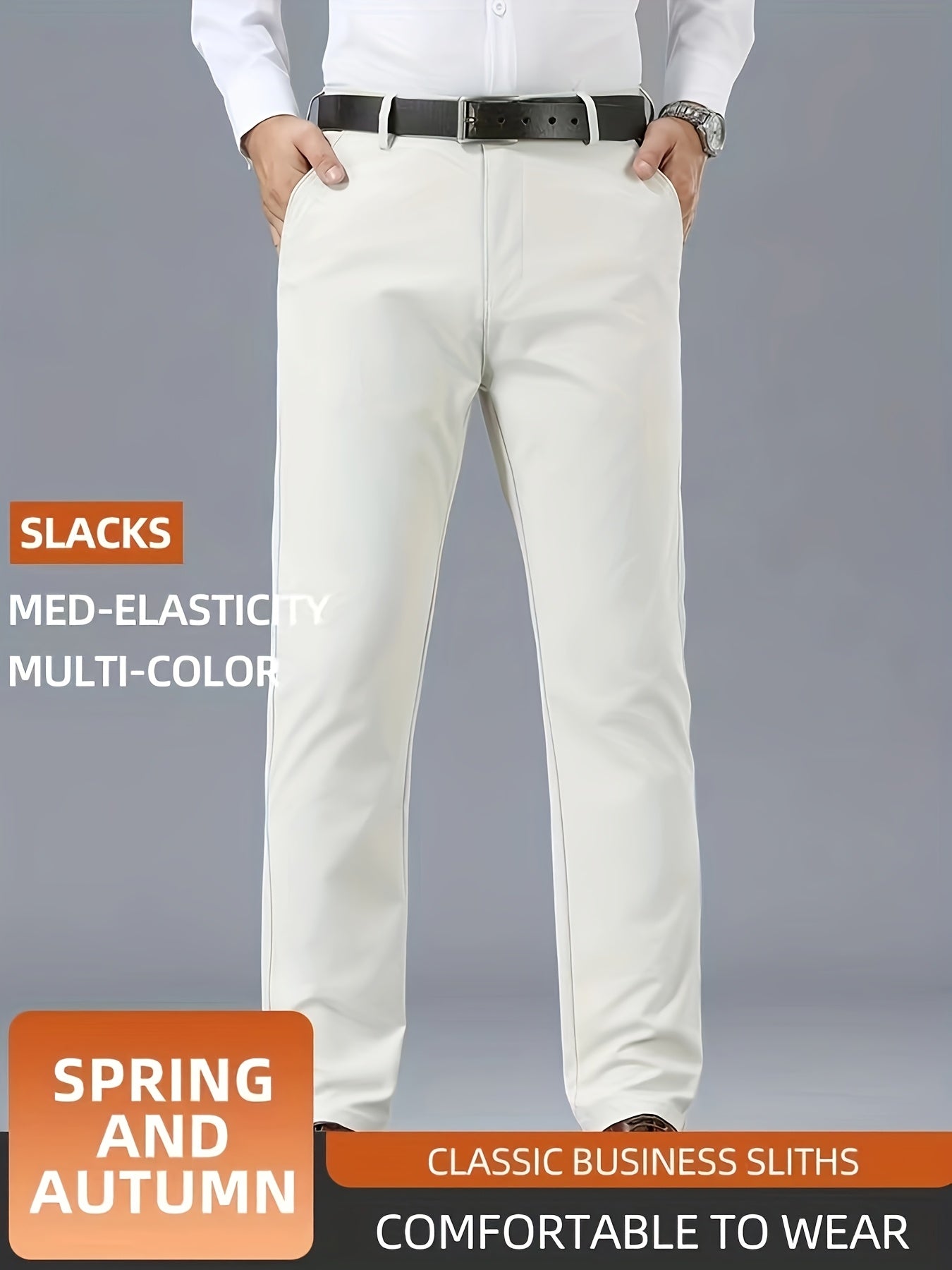 Men's Casual Solid Color Dress Pants - Polyester Blend, Woven, Regular Fit, All-Season Comfort, Adult Suit Pants