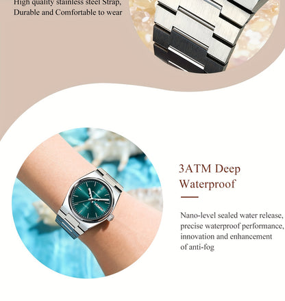 The 2025 Popular Luminous Calendar Stainless Steel Women'S Watch, a Trendy Korean Style Quartz Watch for Young People, Perfect for Casual Fashion.