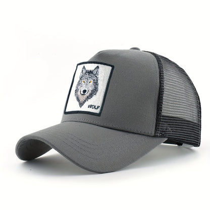 Animal Caps Trucker Hat Men Black Baseball Cap Women White Baseball Cap Men Wolf Trucker Cap Breathable Mesh Summer Baseball Caps Men'S & Women'S Wolf Embroidery Snapback Trucker Hat Fitted Outdoor Sports Adjustable Cap Gorra