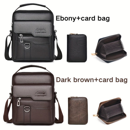 WEIXIER Men'S Set Shoulder Bag, Unisex Waist Postman Bag, Crossbody Chest Bag, Handbag, PU Fabric Multi-pocket, with Card Holder Wallet, Adjustable Detachable Shoulder Strap, Casual Commuting Bag Retro Business Texture Men'S