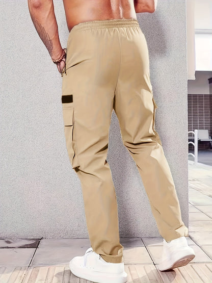 1pc Men'S Fashion Casual Cargo Pants, Solid Color Polyester Non-Stretch Fabric, All-Season Regular Fit with Multiple Pockets, Woven Straight-Leg Trousers for Sports and Leisure
