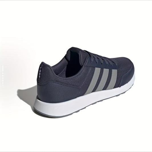 Adidas neo Run 50S Low-Top Casual Sneakers - Breathable Fabric Upper, Cushioned Comfort, All-Season Wear, Navy Blue & White Striped Design, Unisex for Men & Women, Comfortable Walking Shoes, Stylish Striped Sneakers, Fabric I