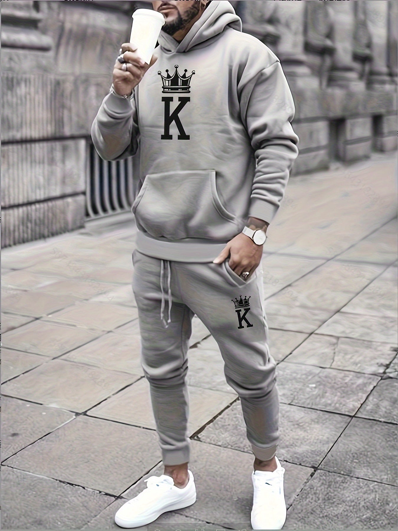 Men's Classic Sporty Casual Printed Hooded Suit