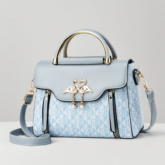 Elegant Pink Women's Handbag - Luxury Crossbody & Shoulder Bag with Golden-Tone Hardware, Magnetic Closure, and Stylish Bow Accent, Travel Crossbody Bag | Structured Design | Textured Surface