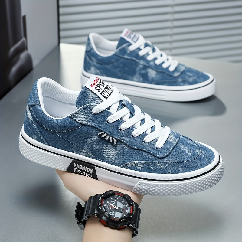 Men's All-Season Sneakers - Lace-Up Low-Top Shoes with Non-Slip PVC Sole, Breathable Fabric Upper - Cushioned Insole for Gym, Running, Everyday - Classic Round Toe - All-Season Casual Shoes for Men, Gym Footwear, Modern Canva