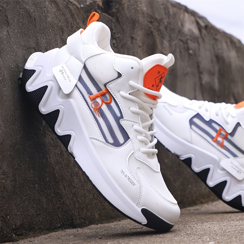 Breathable Men's Running Shoes with Anti-Slip EVA Sole, Lightweight Low-Top Sneakers for Casual Wear and Light Exercise, White with Orange Accents, Comfortable Fabric Upper and Durable PVC Insole, Versatile Sneakers | Stylish