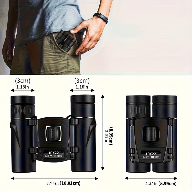 10x22 Compact Folding Binoculars HD Lightweight Pocket Size with Prism Imaging & Center Focus - Durable Plastic for Exploration, Concerts, Sports Events, Compact Binoculars