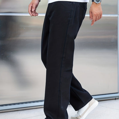 Men's Loose Fit Wide Leg Jeans, Street Style Stretch Casual Pants