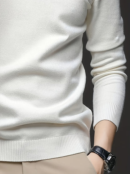 Men's Sleek Light Blue Turtleneck Sweater - Casual Knit Pullover with Ribbed Cuffs, Long Sleeves for Fall/Winter, Soft Viscose Blend