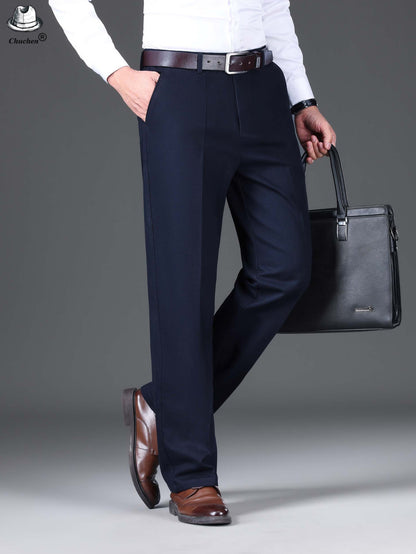 1pc Classic Fit Men'S Dress Pants - 100% Cotton, Solid Color, Non-Stretch, Regular Length, for Autumn/Winter - Business Casual Style