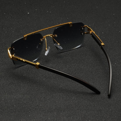 One Pair of Men's Metal Square Frameless Double Bar Vintage High-Quality Exquisite Lightweight Fashion Glasses Suitable for Daily Wear