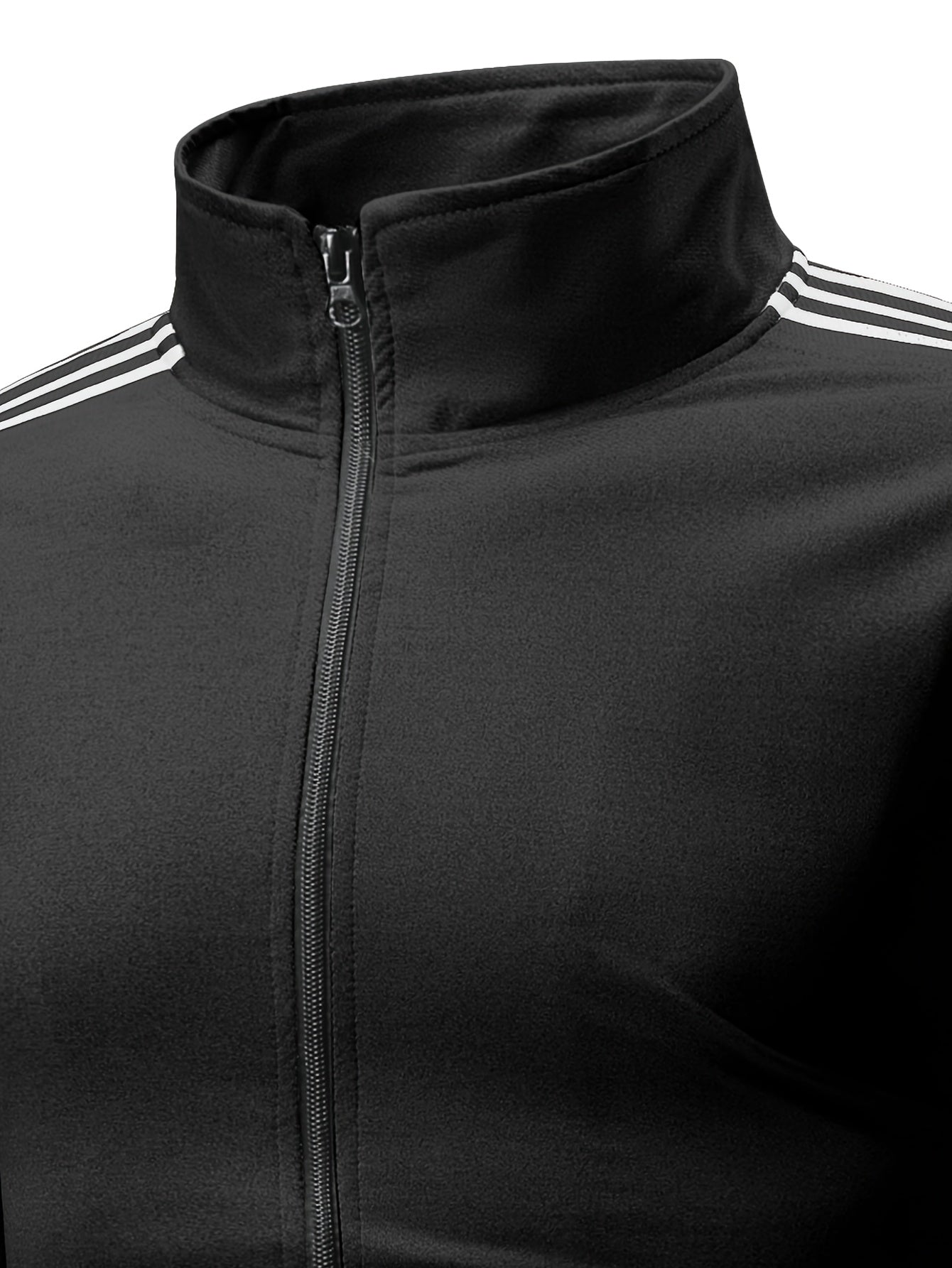 Men'S Spring And Autumn Sports Leisure Set Featuring a Stand-Up Collar Zip-Up Long Sleeve Top, Drawstring Waist Long Pants, Suitable for Running, Outdoor Fitness, And Home Wear, with Pockets And Zippers.