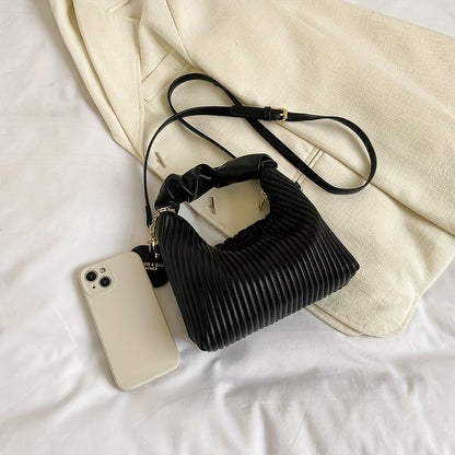 Stylish Simple Pleated Handbag PU Material Evening Party Women's Bag