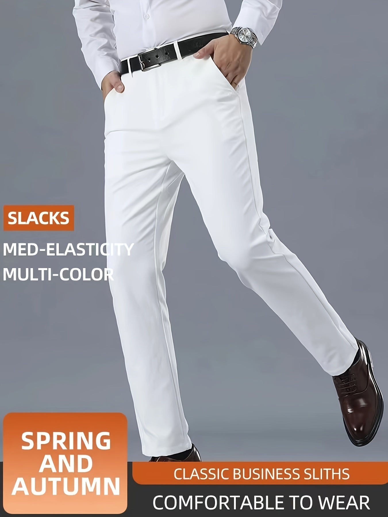 Men's Casual Solid Color Dress Pants - Polyester Blend, Woven, Regular Fit, All-Season Comfort, Adult Suit Pants