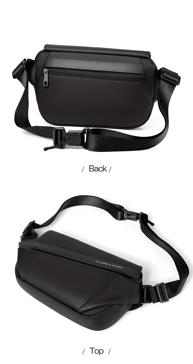Men'S Sleek Black Crossbody Bag - Durable Oxford Material, Zippered Chest Bag with Adjustable Strap, Ideal for Commuting & Cycling, Trendy Shoulder Bag for Men, Cycling Bag|Trendy Shoulder Bag|Functional Design, Small Crossbo
