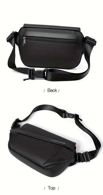 Men'S Sleek Black Crossbody Bag - Durable Oxford Material, Zippered Chest Bag with Adjustable Strap, Ideal for Commuting & Cycling, Trendy Shoulder Bag for Men, Cycling Bag|Trendy Shoulder Bag|Functional Design, Small Crossbo