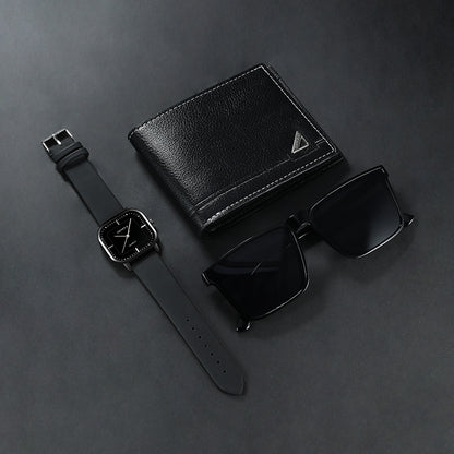 3pcs Men's Watch Set Fashionable Men's Watch and Glasses Wallet Set
