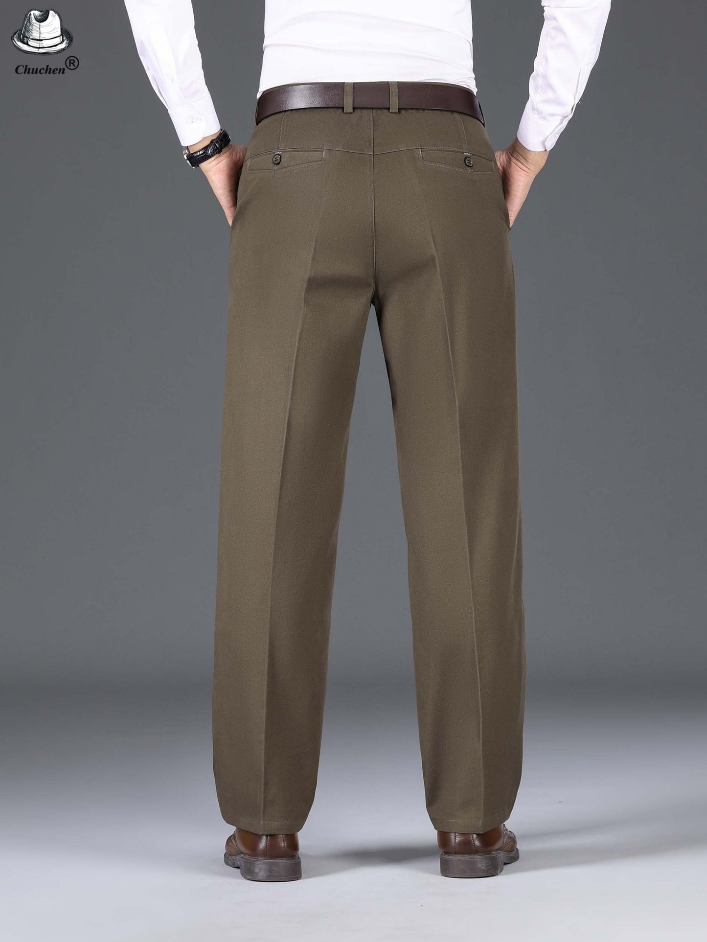 1pc Classic Fit Men'S Dress Pants - 100% Cotton, Solid Color, Non-Stretch, Regular Length, for Autumn/Winter - Business Casual Style