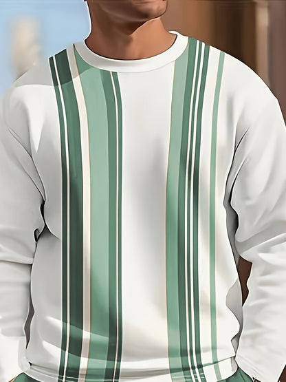 Men's Casual Fashion Round Neck Sweatshirt & Joggers Set - Polyester, Machine Washable, Printed Design for Spring/Fall