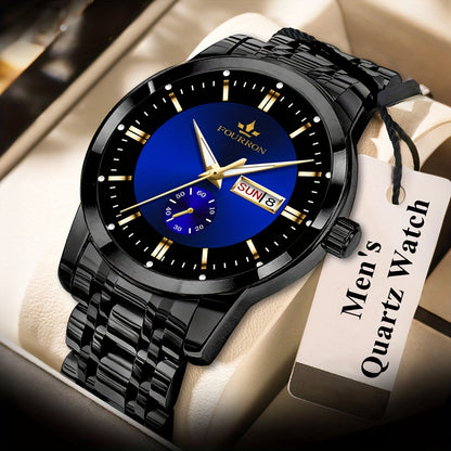 1 New Brand Men'S Luxury Automatic Quartz Watch with Stainless Steel Strap, Blue Dial, Date Display, and Luminous Hands - Waterproof, Stylish for Casual Attire, Perfect Gift for Holidays and Birthdays, Casual Wear Watch | Ele