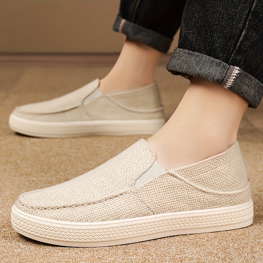 Men'S Summer Slip-On Casual Shoes - Lightweight Breathable Fabric Upper, Cushioned EVA Insole & Durable TPU Sole for Outdoor Travel, Parties, Hiking, Walking - Beige, Party Footwear, Minimalist Design, Comfortable Fit