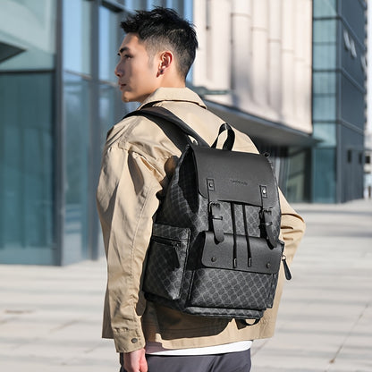 Men'S Stylish Black Synthetic Backpack with "LOOK" Print - Large Capacity, Double-Shoulder Design, Multiple Compartments, Perfect for Business Travel & Casual Outings, Business Backpack | Trendy Backpack | Secure Zipper Closu